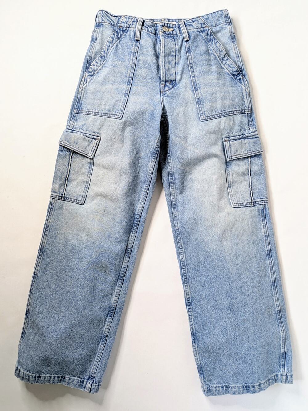 MOTHER Superior Spinner Cargo Jeans 26 Wide Leg High Rise Blue Let's Bounce